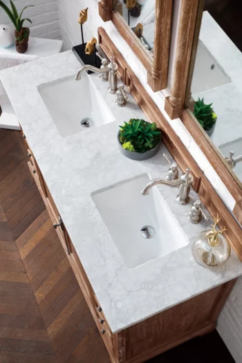 Providence 60" Double Vanity, Driftwood w/ 3 CM Carrara Marble Top - Image 3