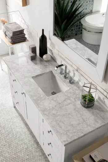 Palisades 60" Single Vanity, Bright White w/ 3 CM Carrara Marble Top - Image 3