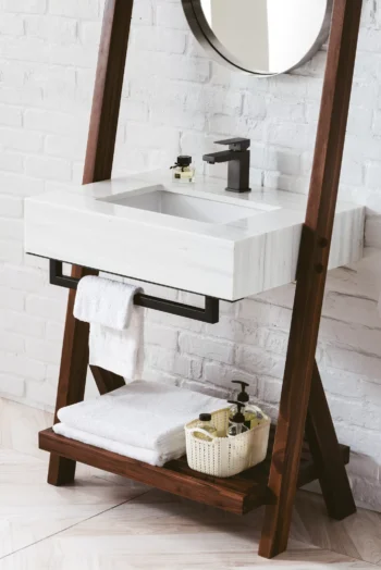 Lakeside 30" Single Vanity, Mid-Century Walnut w/ Arctic Fall Solid Surface Top - Image 4