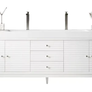 Linear 72″ Double Vanity, Glossy White w/ Glossy White Composite Stone Top