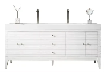 Linear 72" Double Vanity, Glossy White w/ Glossy White Composite Stone Top
