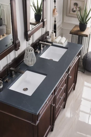 Brittany 60" Double Vanity, Burnished Mahogany w/ 3 CM Charcoal Soapstone Quartz Top - Image 3