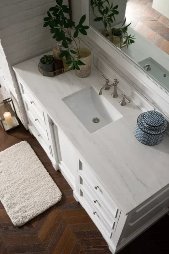 De Soto 60" Single Vanity, Bright White w/ 3 CM Arctic Fall Solid Surface Top - Image 5