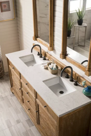 Savannah 72" Double Vanity, Driftwood w/ 3 CM Eternal Jasmine Pearl Quartz Top - Image 3