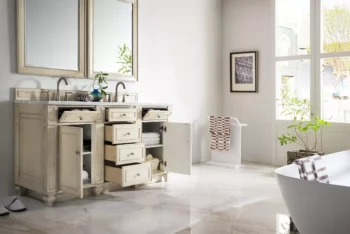 Bristol 60" Double Vanity, Vintage Vanilla w/ 3 CM Arctic Fall Top - Image 4