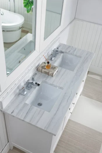Palisades 60" Double Vanity, Bright White w/ 3 CM Arctic Fall Solid Surface Top - Image 5