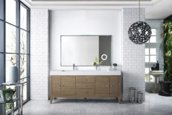Linear 72" Double Vanity Whitewashed Walnut w/ Glossy White Composite Stone Top - Image 2