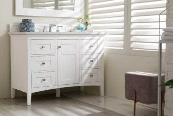 Palisades 48" Single Vanity, Bright White w/ 3 CM Arctic Fall Solid Surface Top - Image 3