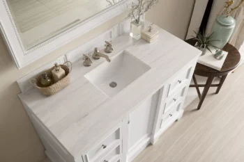 De Soto 48" Single Vanity, Bright White w/ 3 CM Arctic Fall Solid Surface Top - Image 3