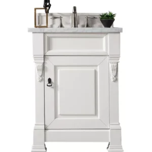 Brookfield 26″ Single Vanity, Bright White w/ 3 CM Arctic Fall Solid Surface Top