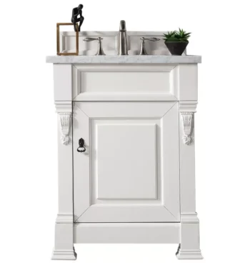 Brookfield 26" Single Vanity, Bright White w/ 3 CM Carrara Marble Top