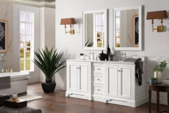 De Soto 72" Double Vanity, Bright White w/ 3 CM Arctic Fall Solid Surface Top - Image 3