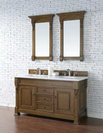 Brookfield 60" Double Vanity, Country Oak w/ 3 CM White Zeus Quartz Top - Image 3