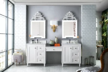 Copper Cove Encore  86" Double Vanity Set, Bright White w/ 3 CM Arctic Fall Solid Surface Top - Image 2