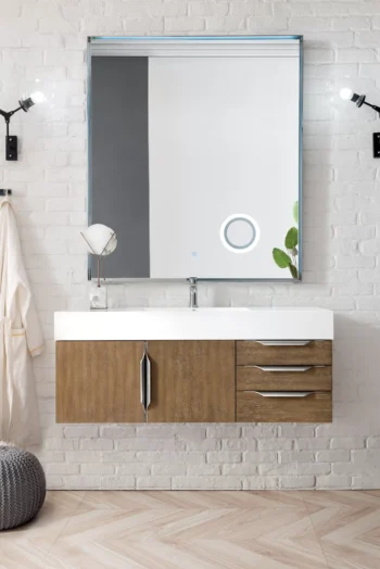 Mercer Island 48" Single Vanity, Latte Oak w/ Glossy White Composite Stone Top - Image 2