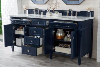 Brittany 72" Double Vanity, Victory Blue w/ 3 CM Eternal Jasmine Pearl Quartz Top - Image 4