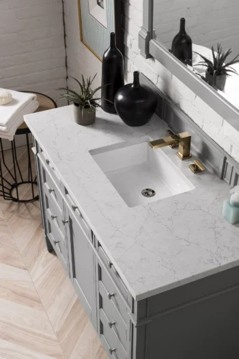 Brittany 48" Single Vanity, Urban Gray w/ 3 CM Eternal Jasmine Pearl Quartz Top - Image 3