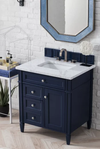Brittany 30" Single Vanity, Victory Blue w/ 3 CM Carrara Marble Top - Image 3