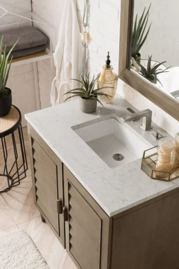 Portland 36" Single Vanity Whitewashed Walnut w/ 3 CM Eternal Jasmine Pearl Quartz Top - Image 3