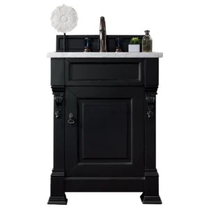 Brookfield 26″ Single Vanity, Antique Black w/ 3 CM Carrara Marble Top