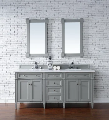 Brittany 72" Double Vanity, Urban Gray w/ 3 CM White Zeus Quartz Top - Image 2