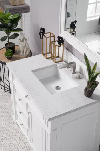 Bristol 36" Single Vanity, Bright White w/ 3 CM Eternal Jasmine Pearl Quartz Top - Image 3
