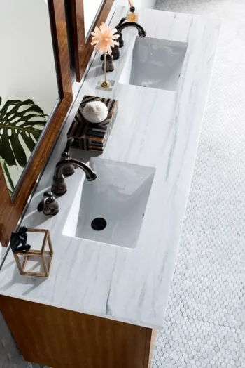 Metropolitan 72" Double Vanity, American Walnut w/ 3 CM Arctic Fall Solid Surface Top - Image 3