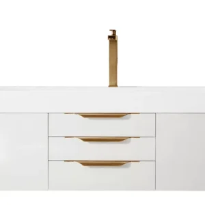 Mercer Island 72″ Single Vanity, Glossy White, Radiant Gold w/ Glossy White Composite Stone Top