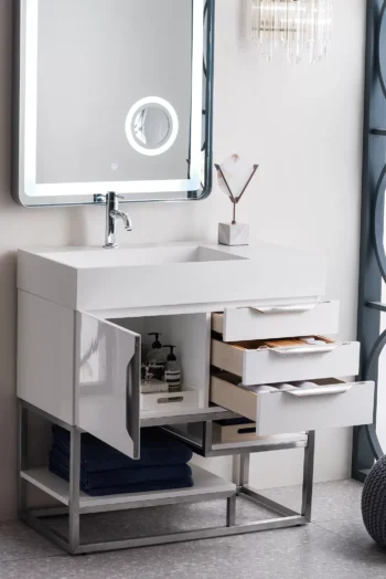 Columbia 36" Single Vanity, Glossy White w/ Glossy White Composite Stone Top - Image 4