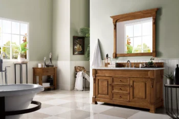 Brookfield 60" Single Vanity, Country Oak w/ 3 CM Carrara Marble Top - Image 3