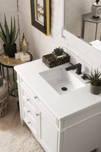 Brittany 36" Single Vanity, Bright White w/ 3 CM White Zeus Quartz Top - Image 5