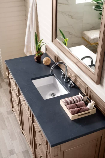 Bristol 60" Single Vanity, Whitewashed Walnut w/ 3 CM Charcoal Soapstone Quartz Top - Image 3