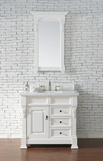 Brookfield 36" Single Vanity, Bright White w/ 3 CM White Zeus Quartz Top - Image 2