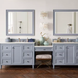 Copper Cove Encore 122″ Double Vanity Set, Silver Gray w/ 3 CM Arctic Fall Solid Surface Top