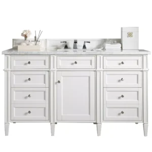 Brittany 60″ Single Vanity, Bright White w/ 3 CM Arctic Fall Solid Surface Top