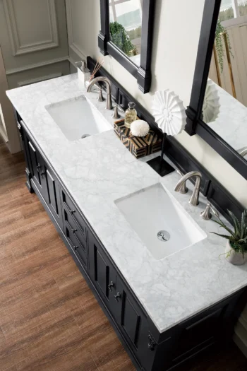 Brookfield 72" Double Vanity, Antique Black w/ 3 CM Carrara Marble Top - Image 3