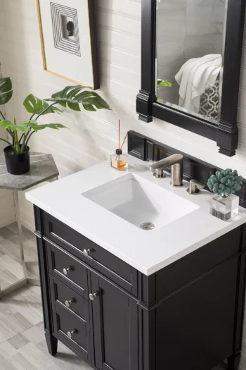 Brittany 30" Single Vanity, Black Onyx, w/ 3 CM White Zeus Quartz Top - Image 3