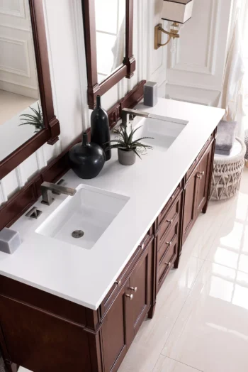 Brittany 72" Double Vanity, Burnished Mahogany w/ 3 CM White Zeus Quartz Top - Image 3