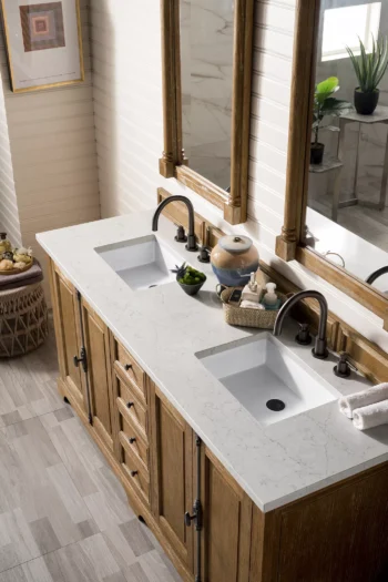 Providence 72" Double Vanity, Driftwood w/ 3 CM Eternal Jasmine Pearl Quartz Top - Image 3