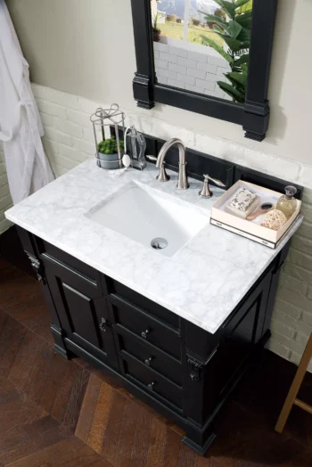 Brookfield 36" Single Vanity, Antique Black w/ 3 CM Carrara Marble Top - Image 3