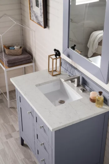 Palisades 36" Single Vanity, Silver Gray w/ 3 CM Eternal Jasmine Pearl Quartz Top - Image 3