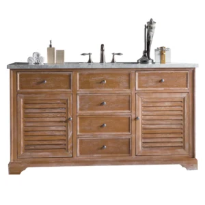 Savannah 60″ Single Vanity, Driftwood w/ 3 CM Carrara Marble Top