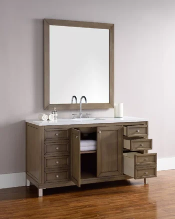 Chicago 60" Single Vanity, Whitewashed Walnut w/ 3 CM White Zeus Quartz Top - Image 6