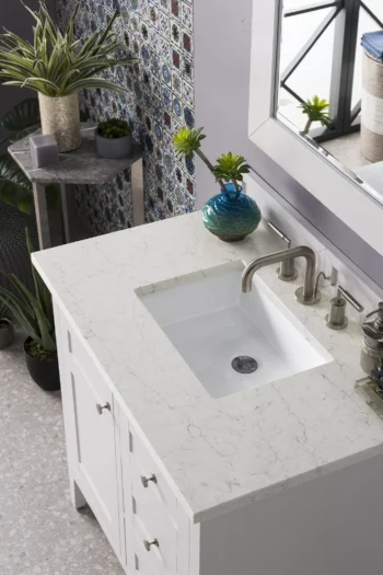 Palisades 36" Single Vanity, Bright White w/ 3 CM Eternal Jasmine Pearl Quartz Top - Image 3