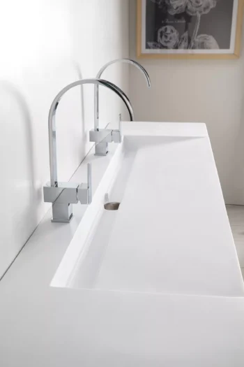 Mercer Island 72" Double Vanity,  Latte Oak w/ Glossy White Composite Stone Top - Image 5