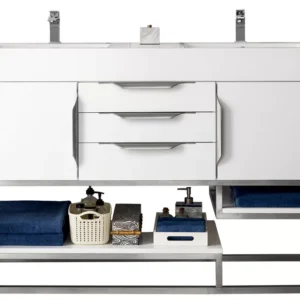 Columbia 59″ Double Vanity, Glossy White w/ Glossy White Composite Stone Top