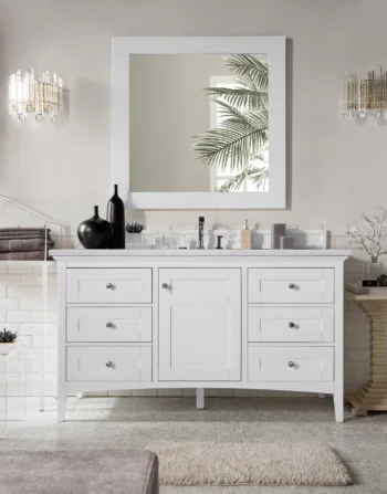 Palisades 60" Single Vanity, Bright White w/ 3 CM Arctic Fall Solid Surface Top - Image 2