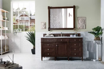 Brittany 60" Single Vanity, Burnished Mahogany w/ 3 CM Carrara Marble Top - Image 2