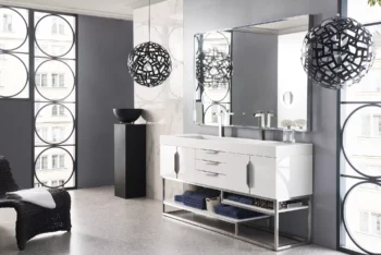 Columbia 72" Double Vanity, Glossy White w/ Glossy White Composite Stone Top - Image 3