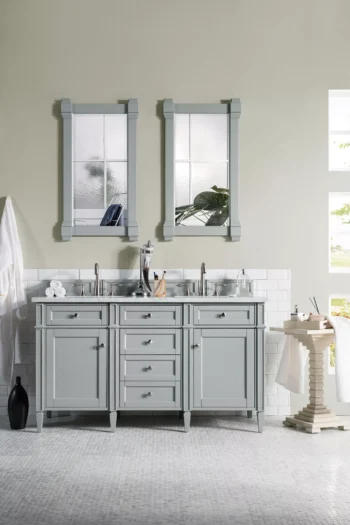 Brittany 60" Double Vanity, Urban Gray w/ 3 CM Carrara Marble Top - Image 2